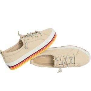 Sperry Crest Vibe Women's Low Platform Leather Sneaker Beige Size 6.5